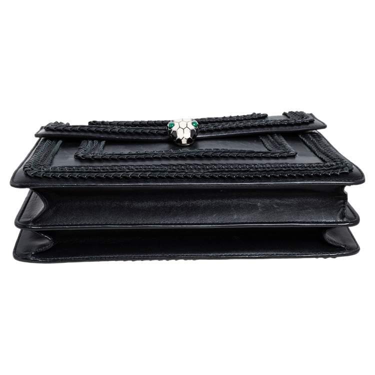 Pre Owned Bvlgari Black Leather Large Plisse Serpenti Forever Shoulder Bag