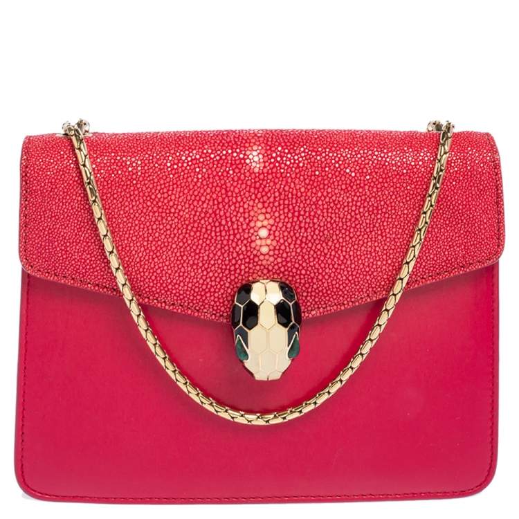 Pre Owned Bvlgari Pink Stingray and Leather Serpenti Forever Shoulder Bag