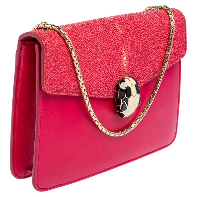 Pre Owned Bvlgari Pink Stingray and Leather Serpenti Forever Shoulder Bag