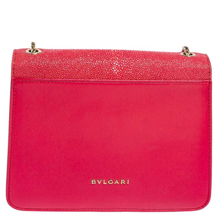 Pre Owned Bvlgari Pink Stingray and Leather Serpenti Forever Shoulder Bag