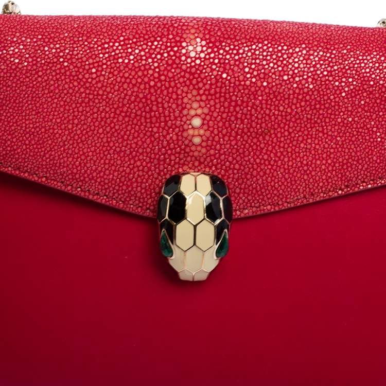 Pre Owned Bvlgari Pink Stingray and Leather Serpenti Forever Shoulder Bag