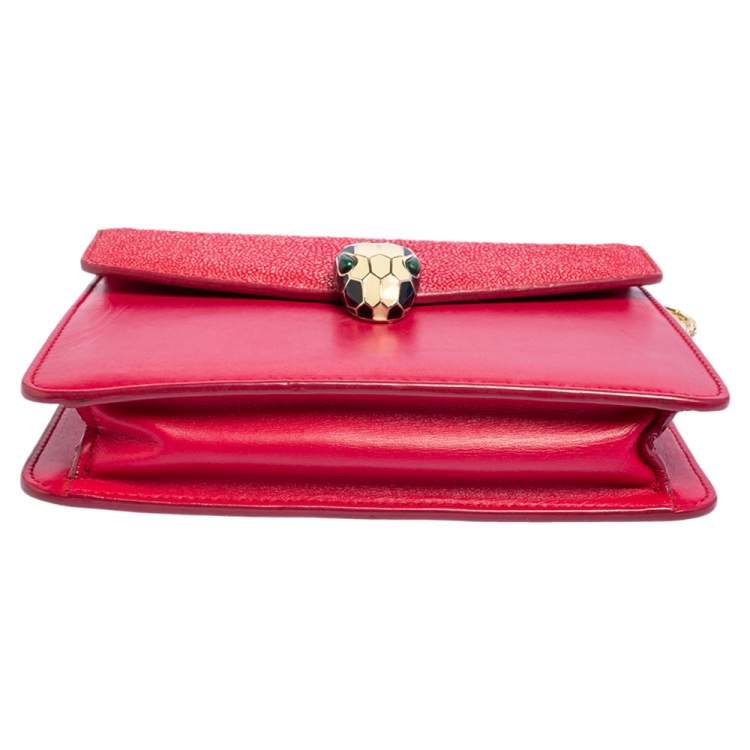 Pre Owned Bvlgari Pink Stingray and Leather Serpenti Forever Shoulder Bag