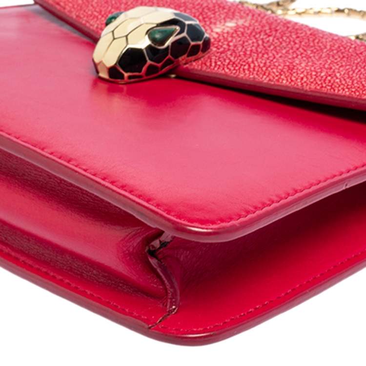 Pre Owned Bvlgari Pink Stingray and Leather Serpenti Forever Shoulder Bag