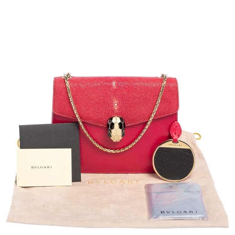 Pre Owned Bvlgari Pink Stingray and Leather Serpenti Forever Shoulder Bag
