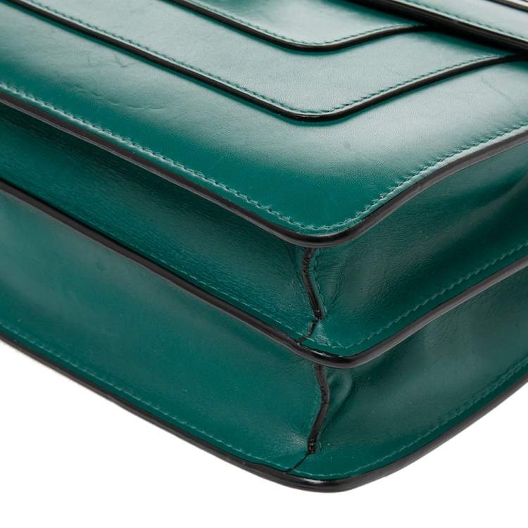 Pre Owned Bvlgari Green Leather Medium Serpenti Forever Flap Shoulder Bag