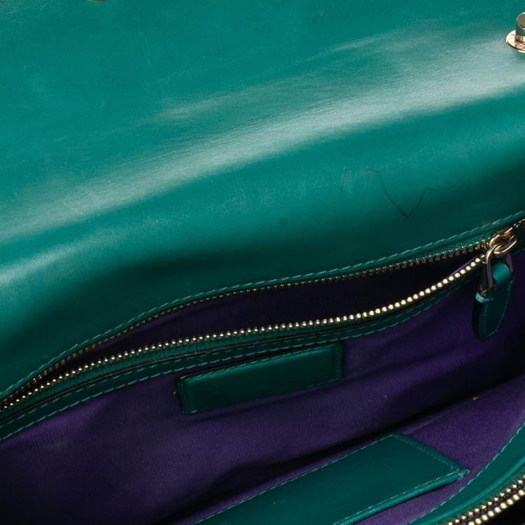 Pre Owned Bvlgari Green Leather Medium Serpenti Forever Flap Shoulder Bag