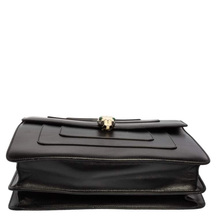Pre Owned Bvlgari Black Leather Large Serpenti Forever Flap Shoulder Bag