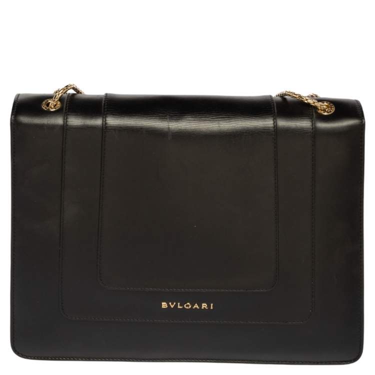 Pre Owned Bvlgari Black Leather Large Serpenti Forever Flap Shoulder Bag