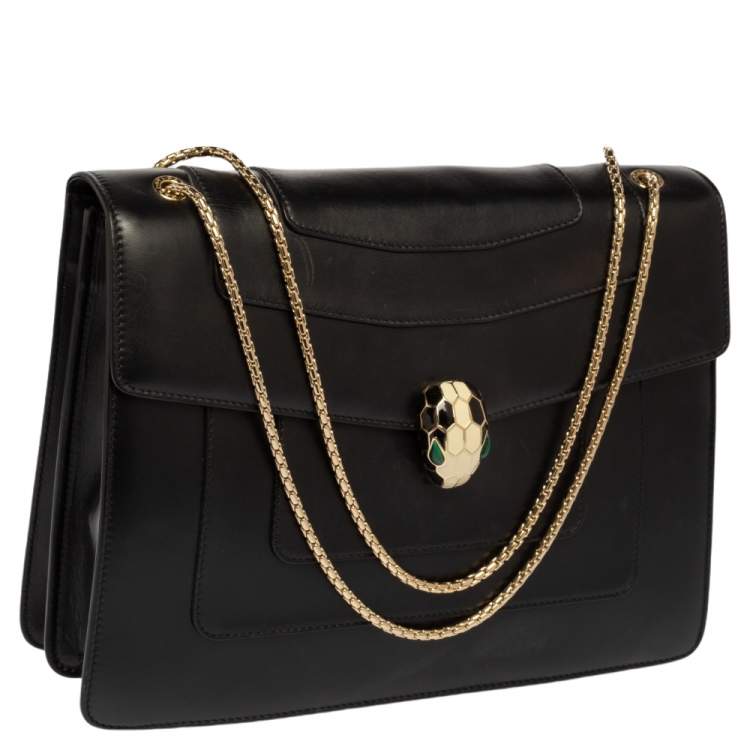 Pre Owned Bvlgari Black Leather Large Serpenti Forever Flap Shoulder Bag
