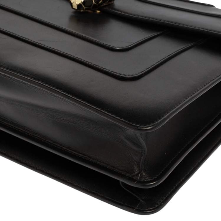 Pre Owned Bvlgari Black Leather Large Serpenti Forever Flap Shoulder Bag