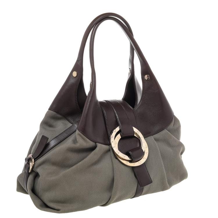 Pre Owned Bvlgari Olive Green/Brown Canvas and Leather Chandra Hobo