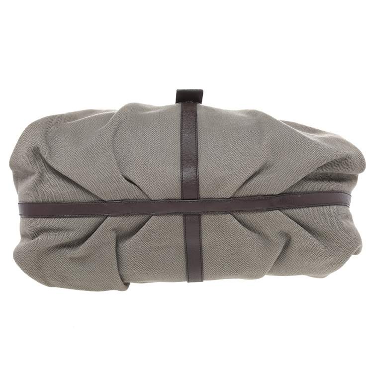 Pre Owned Bvlgari Olive Green/Brown Canvas and Leather Chandra Hobo