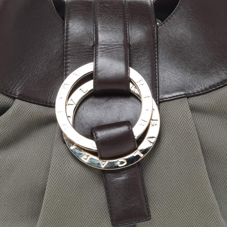 Pre Owned Bvlgari Olive Green/Brown Canvas and Leather Chandra Hobo