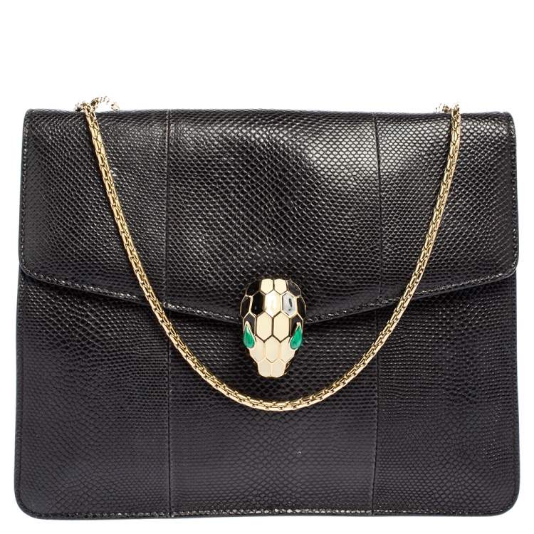 Pre Owned Bvlgari Black Karung Serpenti Forever Flap Shoulder Bag