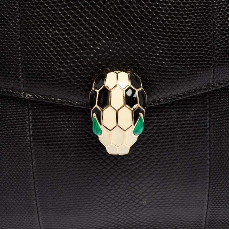 Pre Owned Bvlgari Black Karung Serpenti Forever Flap Shoulder Bag