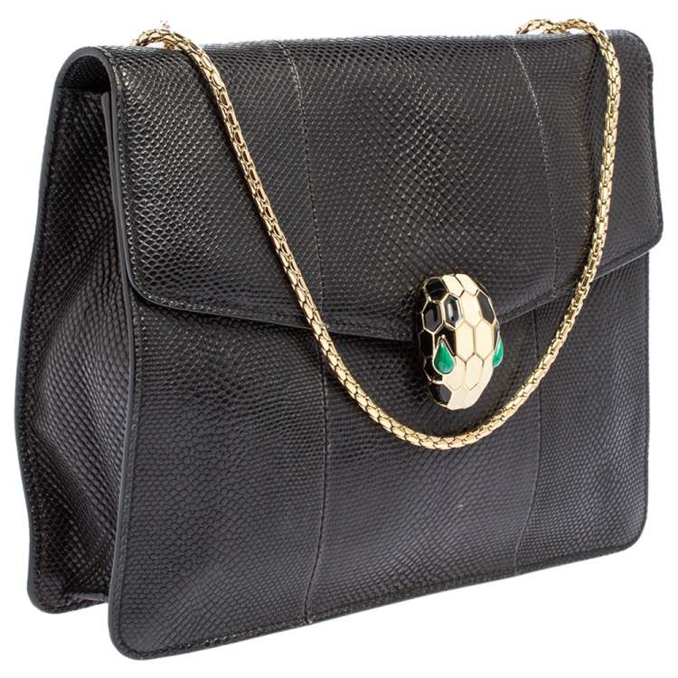 Pre Owned Bvlgari Black Karung Serpenti Forever Flap Shoulder Bag