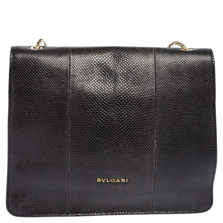 Pre Owned Bvlgari Black Karung Serpenti Forever Flap Shoulder Bag