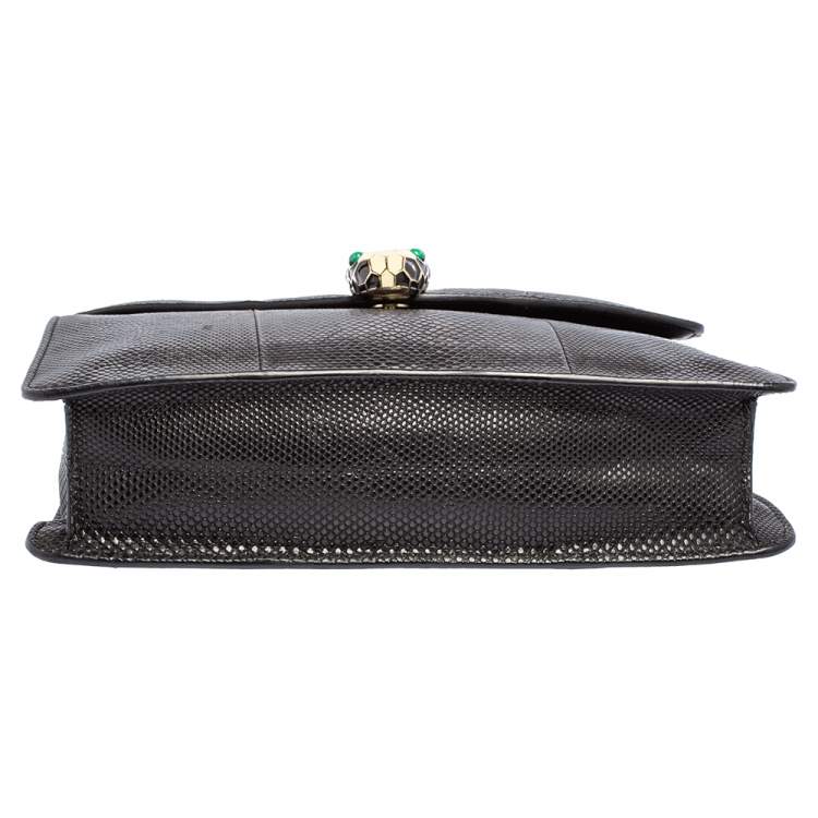 Pre Owned Bvlgari Black Karung Serpenti Forever Flap Shoulder Bag