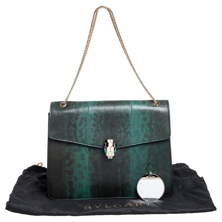 Pre Owned Bvlgari Green Karung Large Serpenti Forever Shoulder Bag 