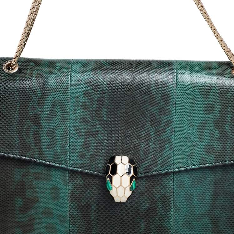 Pre Owned Bvlgari Green Karung Large Serpenti Forever Shoulder Bag 