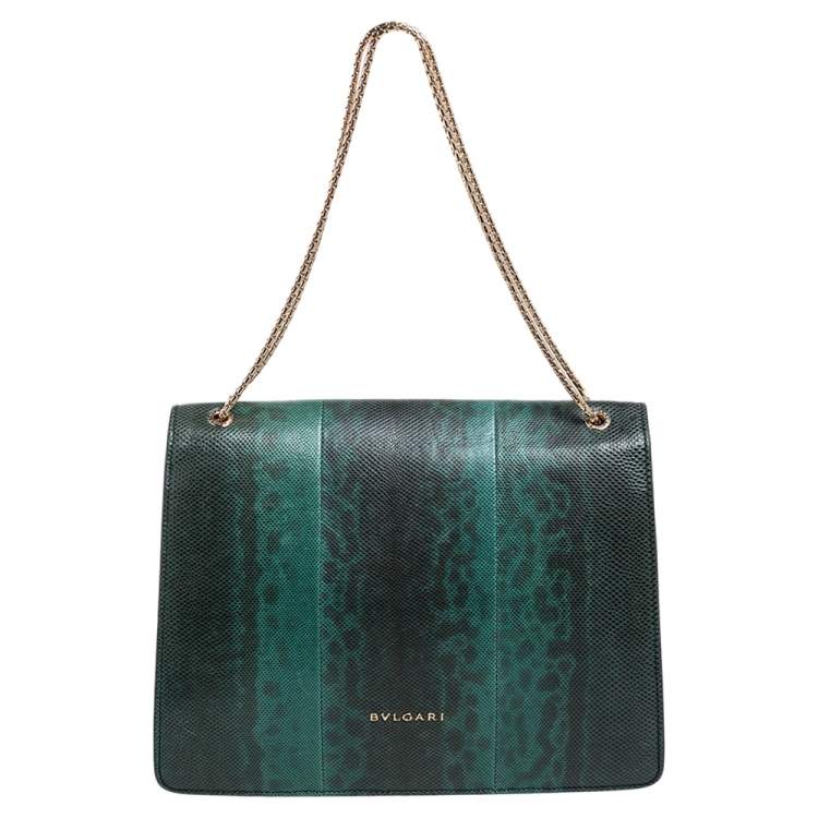 Pre Owned Bvlgari Green Karung Large Serpenti Forever Shoulder Bag 