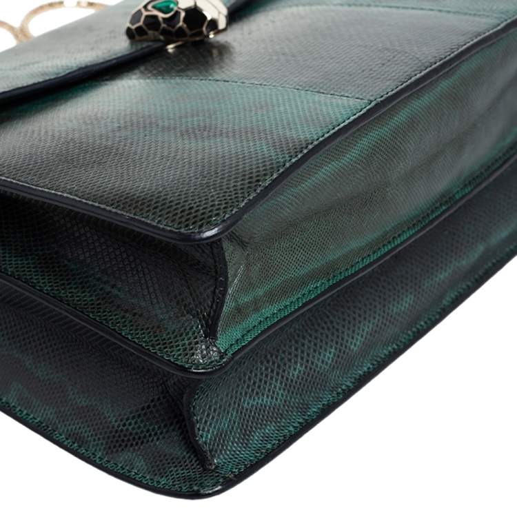 Pre Owned Bvlgari Green Karung Large Serpenti Forever Shoulder Bag 