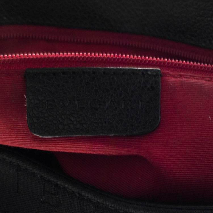 Pre Owned Bvlgari Black Logo Mania Canvas and Leather Flap Shoulder Bag