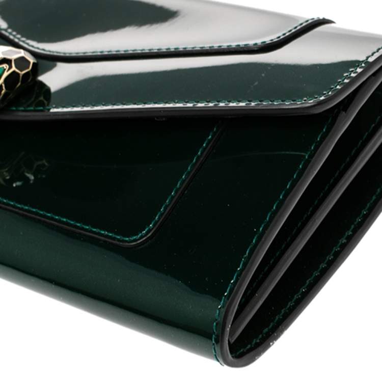 Pre Owned Bvlgari Green Patent Leather Serpenti Forever Continental Wallet