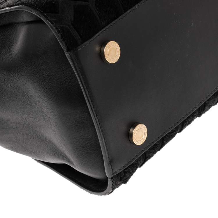 Pre Owned Bvlgari Black Leather and Calf Hair Serpenti Scaglie Tote