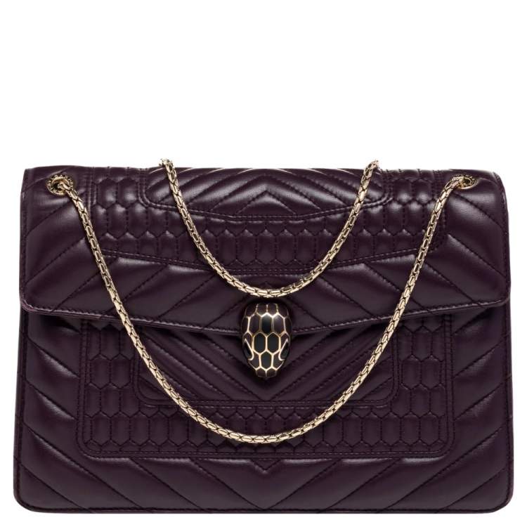 Pre Owned Bvlgari Purple Quilted Scaglie Leather Medium Serpenti Forever Shoulder Bag