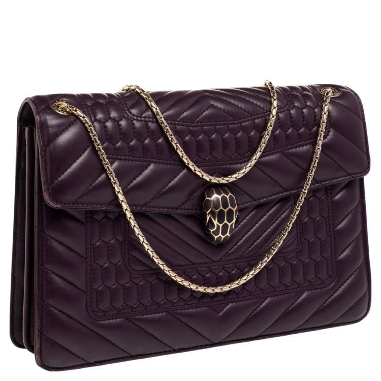 Pre Owned Bvlgari Purple Quilted Scaglie Leather Medium Serpenti Forever Shoulder Bag