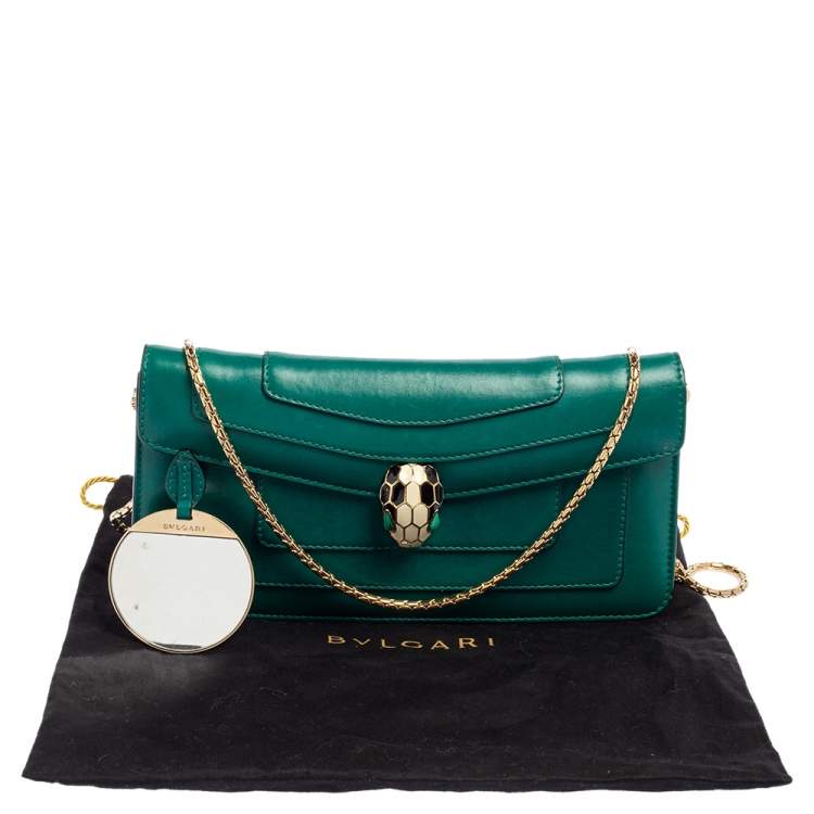 Pre Owned Bvlgari Green Leather Serpenti Forever Chain Clutch