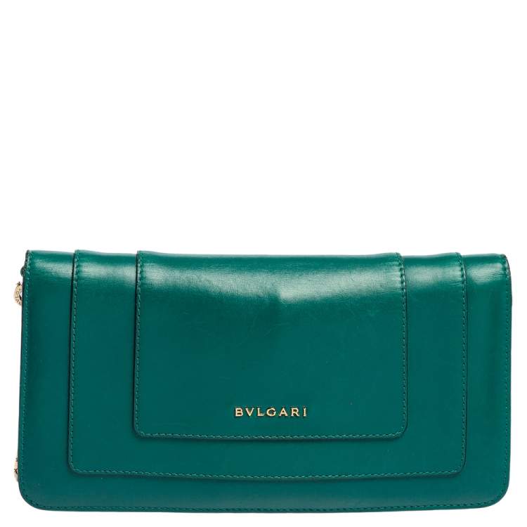 Pre Owned Bvlgari Green Leather Serpenti Forever Chain Clutch