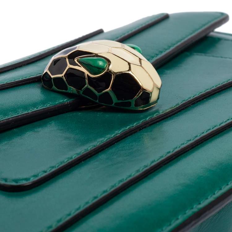 Pre Owned Bvlgari Green Leather Serpenti Forever Chain Clutch