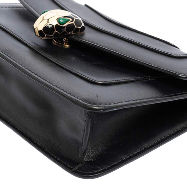 Pre Owned Bvlgari Black Leather Serpenti Forever Chain Shoulder Bag