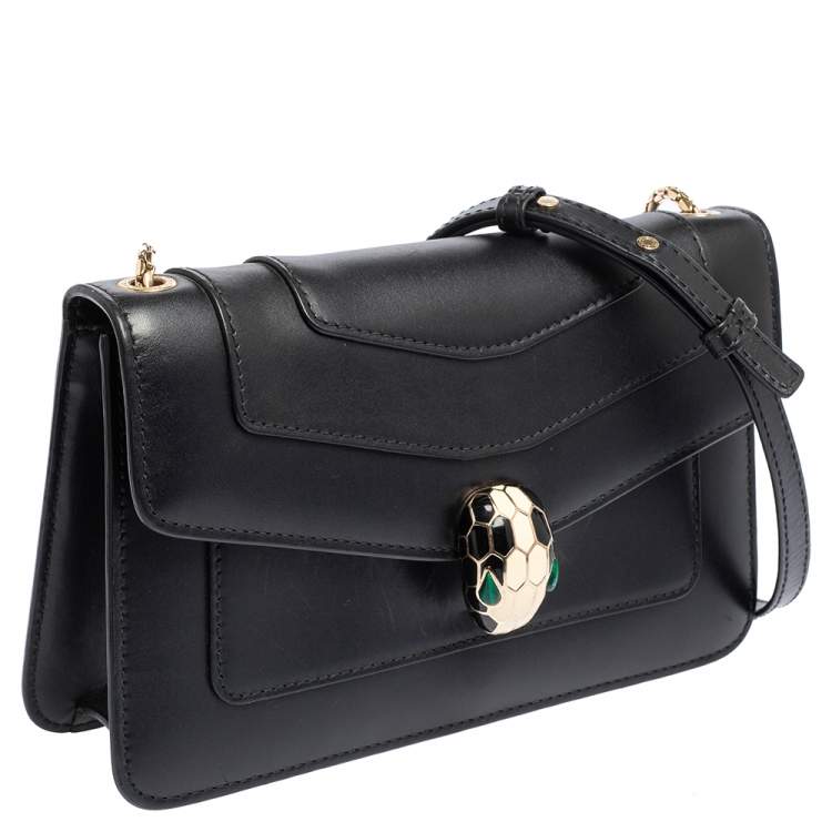 Pre Owned Bvlgari Black Leather Serpenti Forever Chain Shoulder Bag