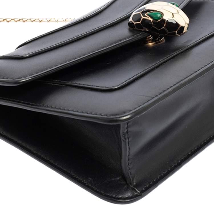 Pre Owned Bvlgari Black Leather Serpenti Forever Chain Shoulder Bag
