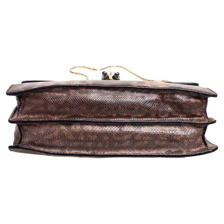 Pre Owned Bvlgari Beige/Brown Karung Medium Serpenti Forever Shoulder Bag