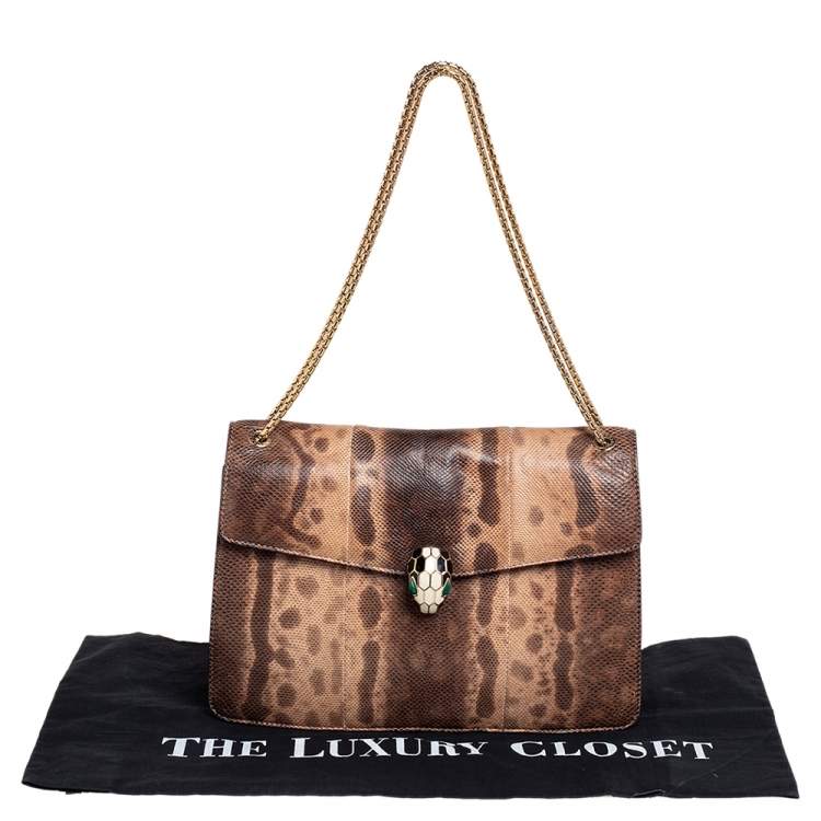 Pre Owned Bvlgari Beige/Brown Karung Medium Serpenti Forever Shoulder Bag