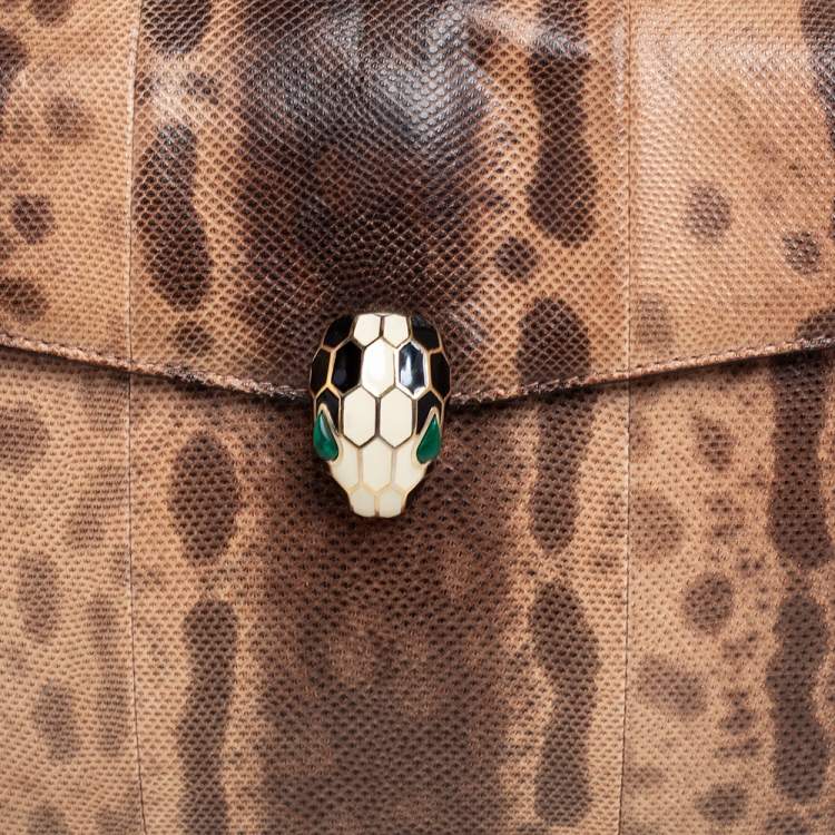 Pre Owned Bvlgari Beige/Brown Karung Medium Serpenti Forever Shoulder Bag