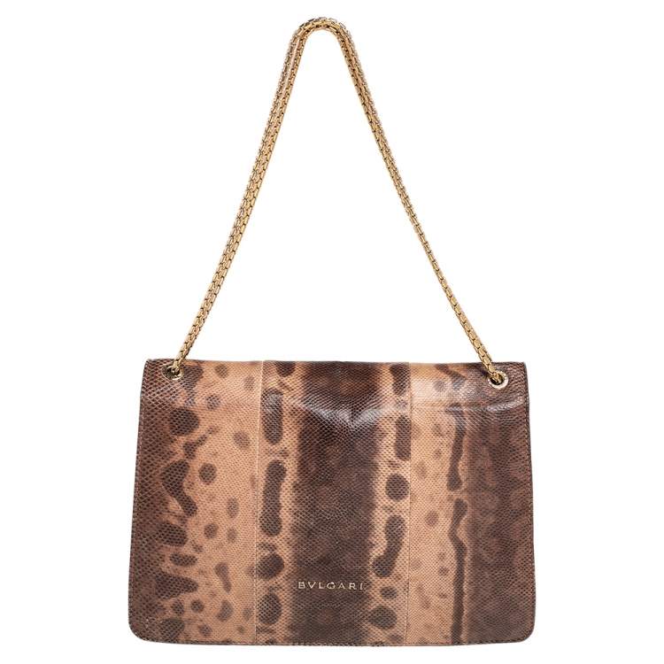 Pre Owned Bvlgari Beige/Brown Karung Medium Serpenti Forever Shoulder Bag