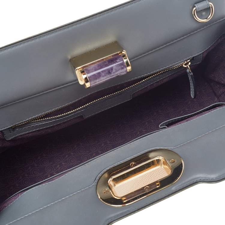 Pre Owned Bvlgari Beige/Grey Leather Isabella Rossellini Top Handle Bag