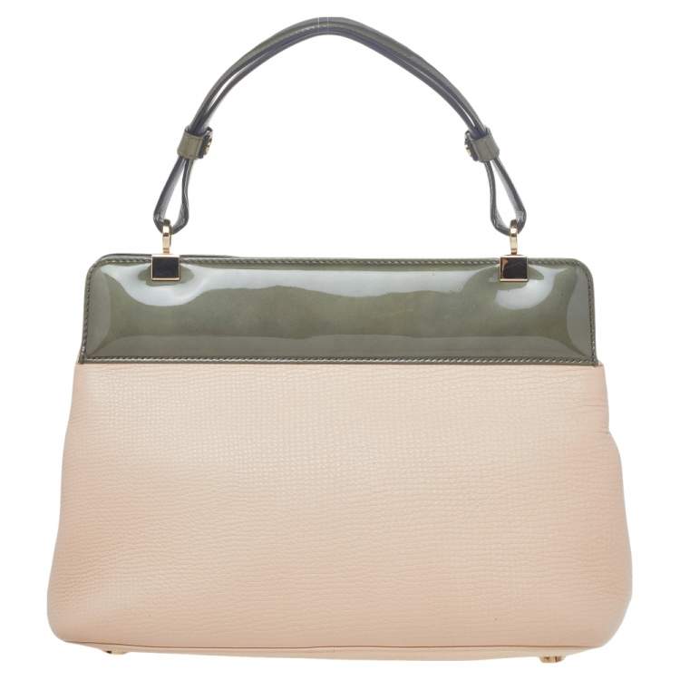 Pre Owned Bvlgari Beige/Grey Leather Isabella Rossellini Top Handle Bag