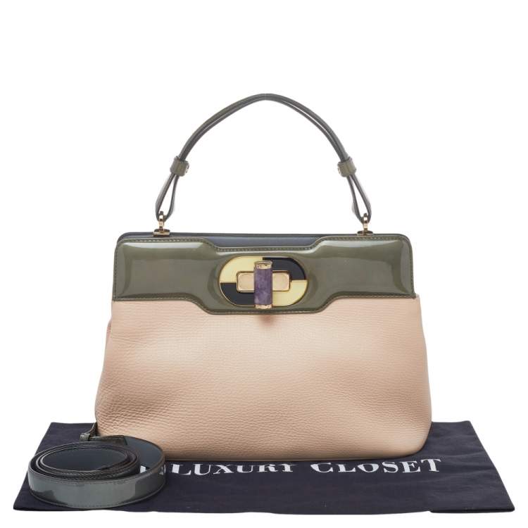 Pre Owned Bvlgari Beige/Grey Leather Isabella Rossellini Top Handle Bag