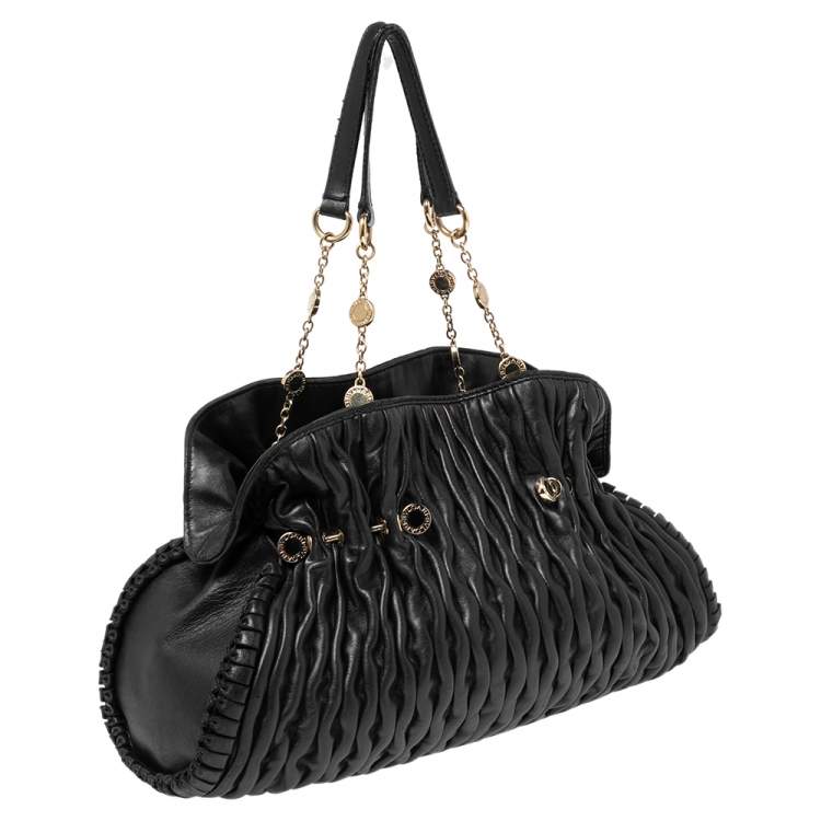 Pre Owned Bvlgari Black Plisse Leather Twistino Tina Tote