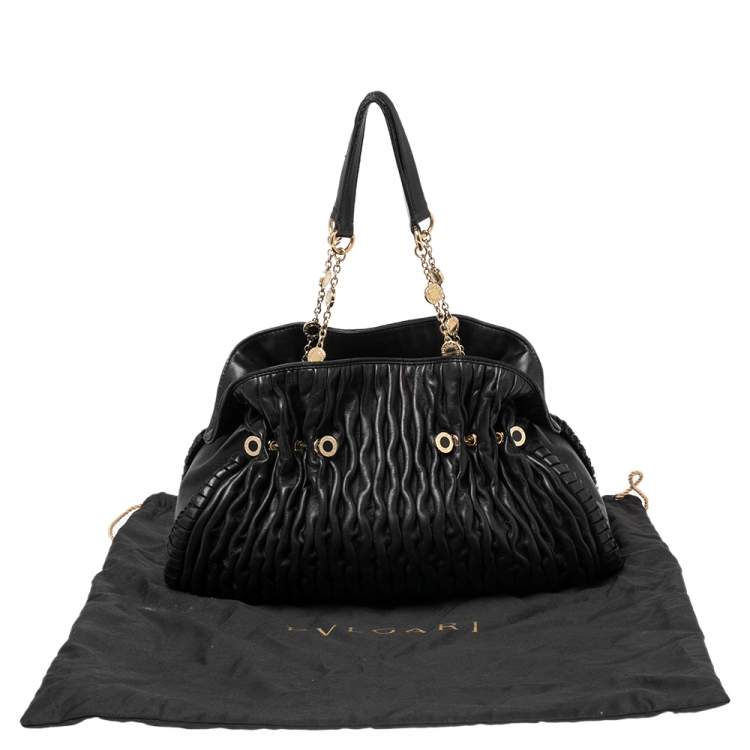 Pre Owned Bvlgari Black Plisse Leather Twistino Tina Tote