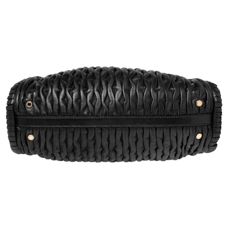 Pre Owned Bvlgari Black Plisse Leather Twistino Tina Tote