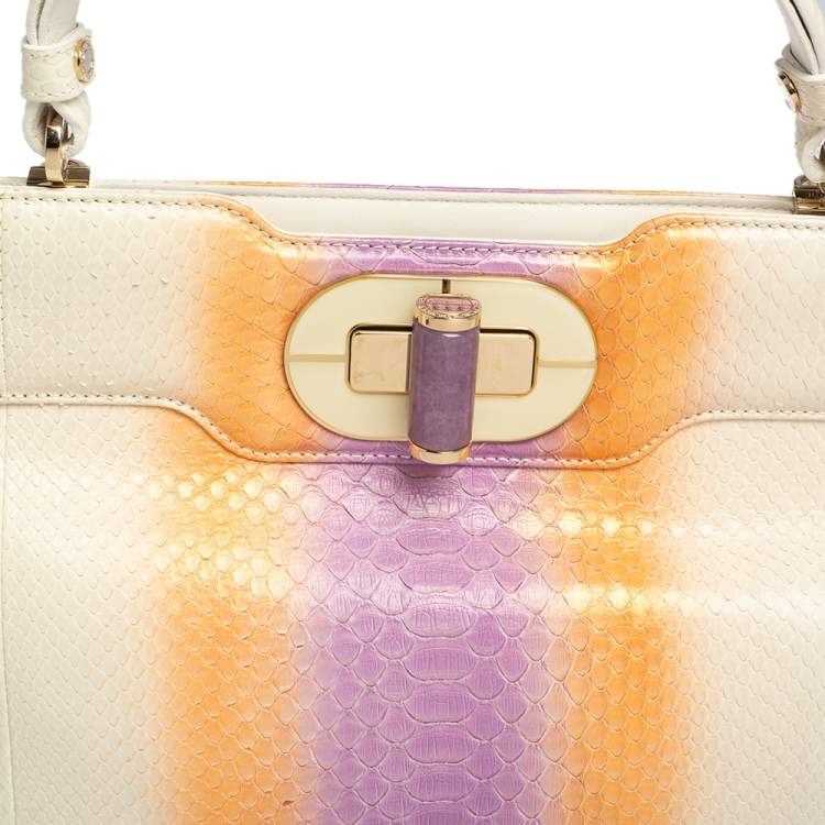Pre Owned Bvlgari Tri Color Python Isabella Rossellini Top Handle Bag