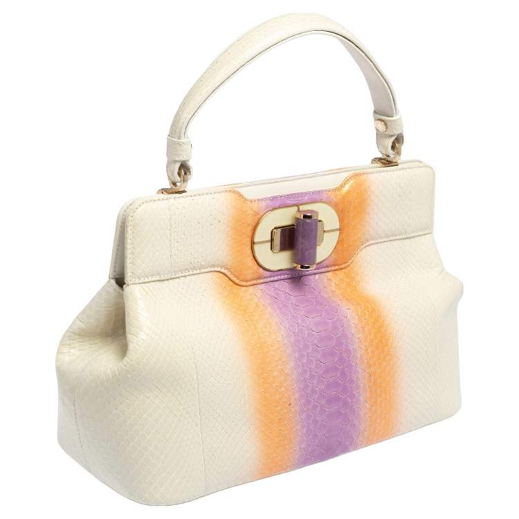 Pre Owned Bvlgari Tri Color Python Isabella Rossellini Top Handle Bag