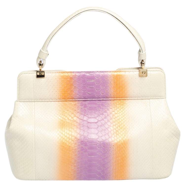 Pre Owned Bvlgari Tri Color Python Isabella Rossellini Top Handle Bag